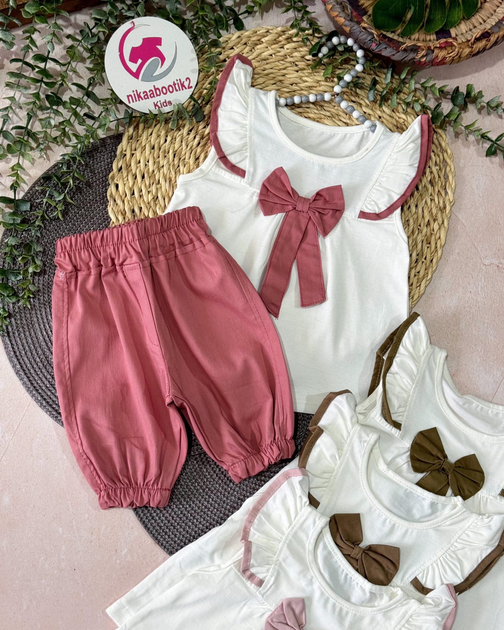 photo-output شومیز شلوارک پاپیون کتان - Image 1