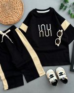 تیشرت شلوارک نوار کرم - Image 3