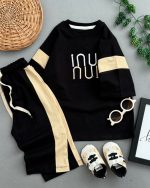 تیشرت شلوارک نوار کرم