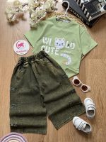 تیشرت شلوارک گربه گلدوزی - Image 4