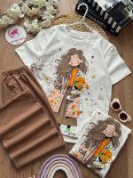 تیشرت شلوار دختر و دسته گل - Image 2